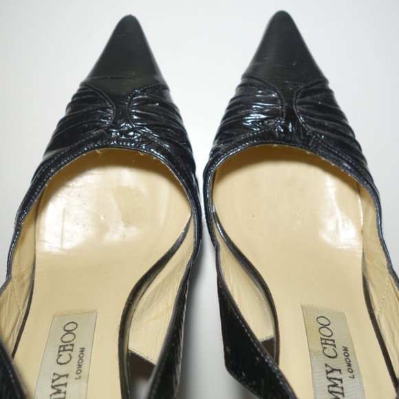 Jimmy Choo Black Stiletto Heels With Pointy Toe & Leather Ankle Strap, Sz 38 - Picture 5 of 12